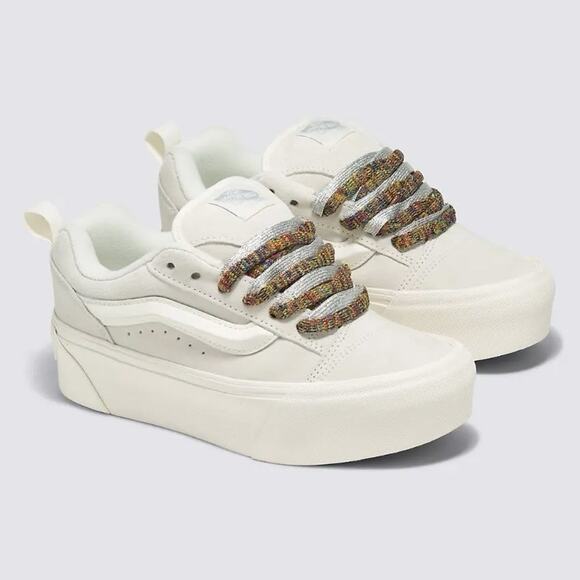 VANS Shoes - VANS Knu Skate Stack Platform 90s Puffy Grey White Sneakers Multi Laces Women 9